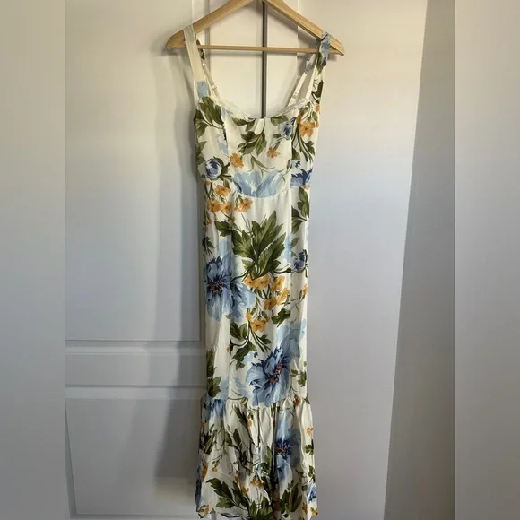 NEW Reformation Irisa Midi Dress in Botanist Cream Blue Green Floral | sz 2 - Picture 7 of 11